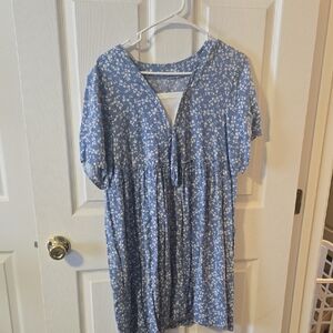 Faded Glory Blue Floral Mini Dress